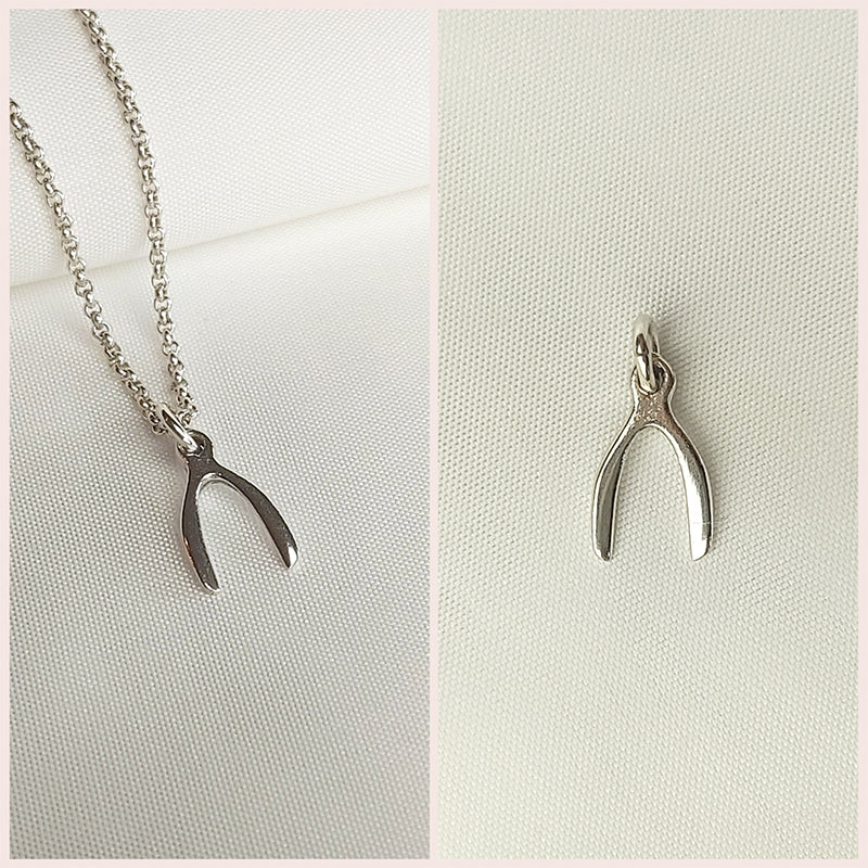 Losse zilveren wishbone hanger voor aan een ketting. Handgemaakte zilveren wishbone bedel.