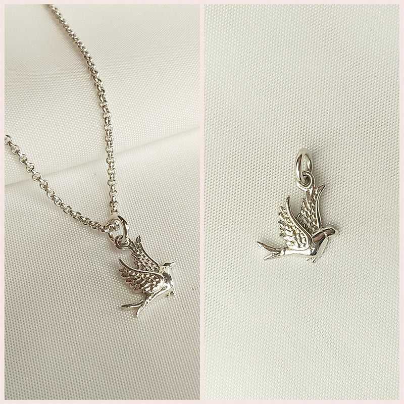 Zilveren ketting met duif hanger. Duif bedel ook los te koop.