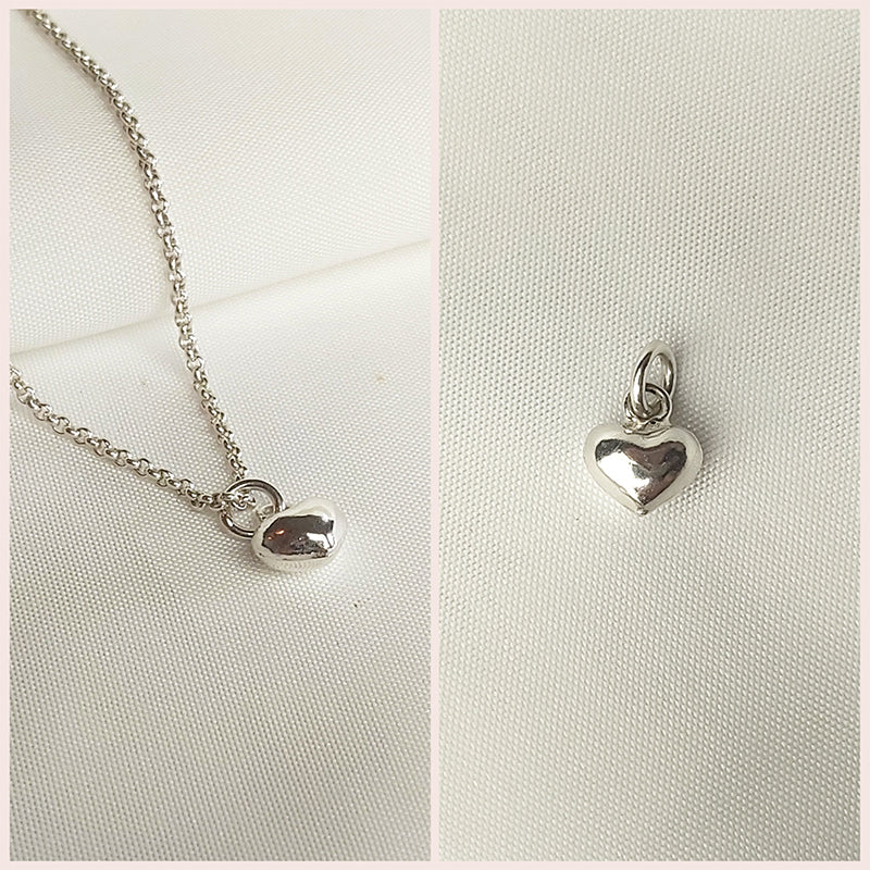 Zilveren ketting met hartjes hanger. Hartjes bedel ook los te koop.