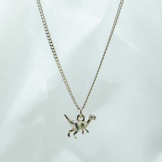 Zilveren ketting met dino bedel voor jongens.