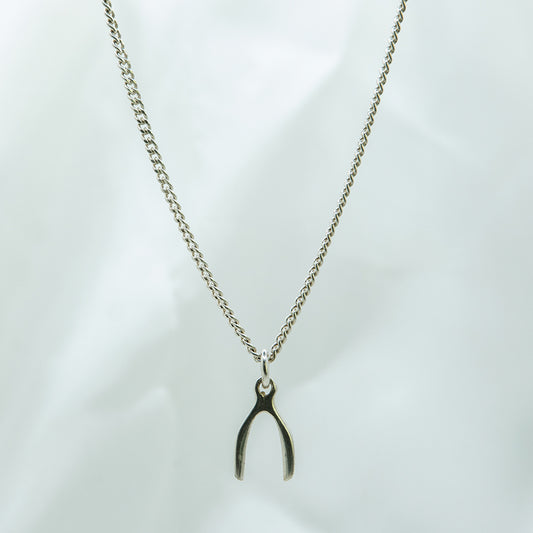 Zilveren ketting met wishbone hanger voor jongens.