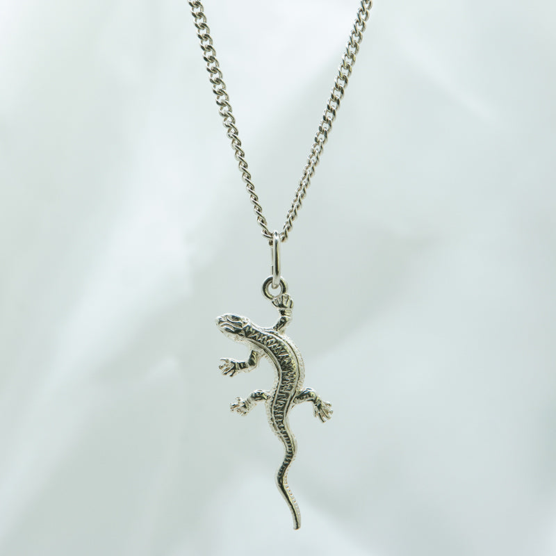 Zilveren ketting met Salamander hanger van massief zilver.