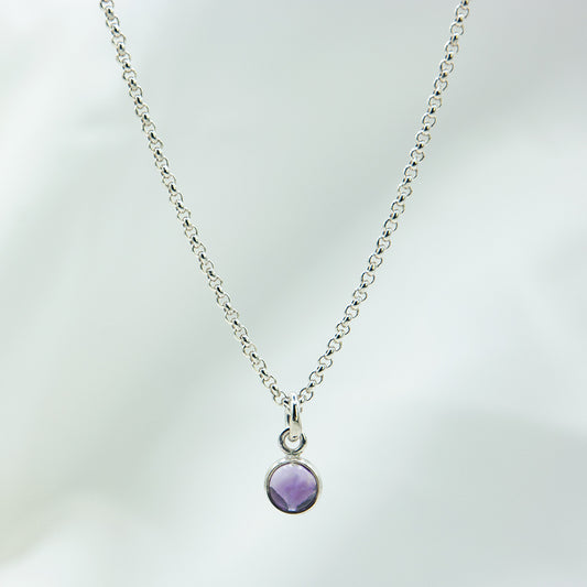 Zilveren ketting met Paarse Amethist voor kinderen.