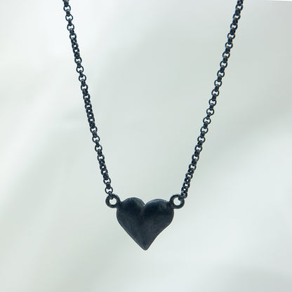 Zwart zilveren ketting met hartje